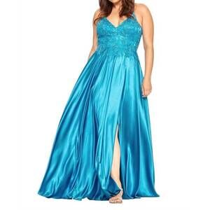 NEW FAVIANA applique bodice gown in teal